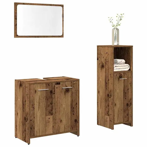 Gossi set mobilier de baie, 3 piese, lemn vechi, lemn prelucrat