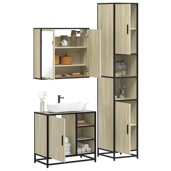 Gossi set mobilier de baie, 3 piese, stejar sonoma, lemn prelucrat