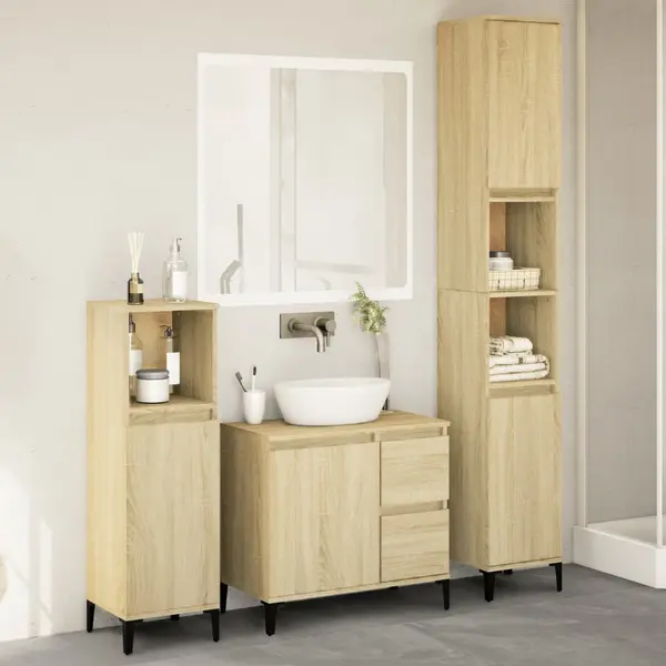 Gossi set mobilier de baie, 3 piese, stejar sonoma, lemn prelucrat