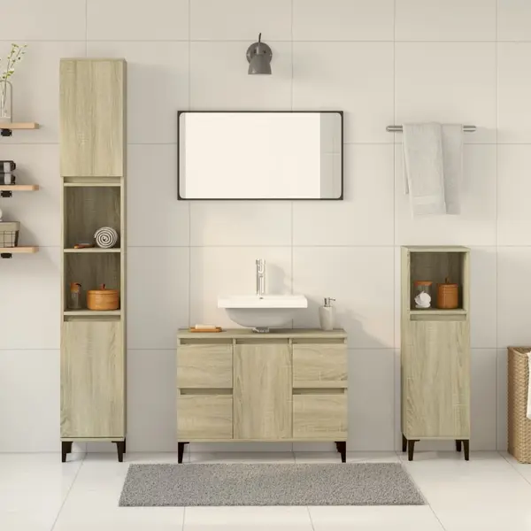 Gossi set mobilier de baie, 3 piese, stejar sonoma, lemn prelucrat
