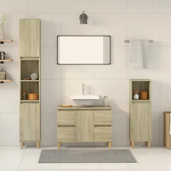 Gossi set mobilier de baie, 3 piese, stejar sonoma, lemn prelucrat