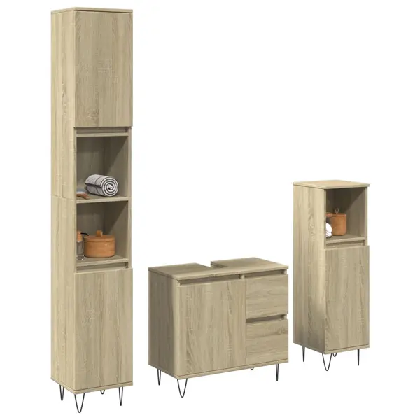 Gossi set mobilier de baie, 3 piese, stejar sonoma, lemn prelucrat