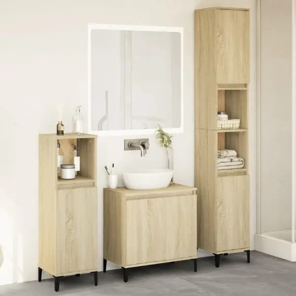 Gossi set mobilier de baie, 3 piese, stejar sonoma, lemn prelucrat
