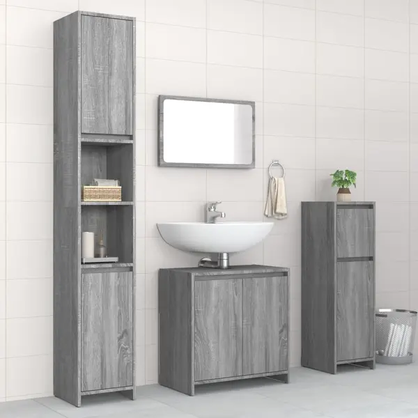 Gossi set mobilier de baie, 4 piese, gri sonoma, lemn prelucrat