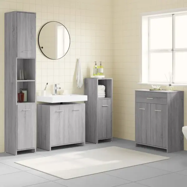 Gossi set mobilier de baie, 4 piese, gri sonoma, lemn prelucrat