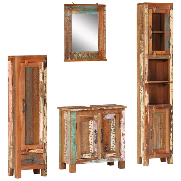 Gossi set mobilier de baie, 4 piese, lemn masiv recuperat