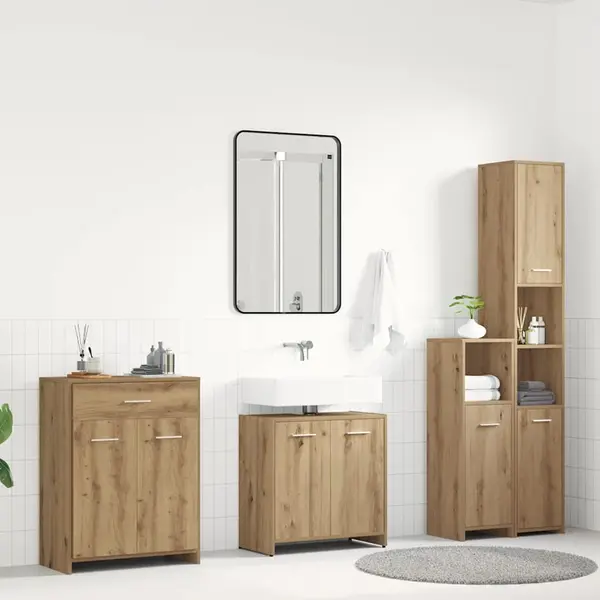 Gossi set mobilier de baie, 4 piese, stejar artizanal, lemn prelucrat