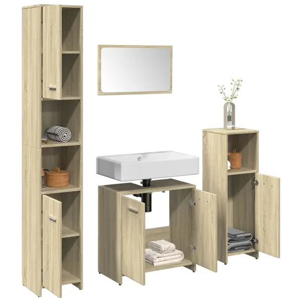 Gossi set mobilier de baie, 4 piese, stejar sonoma, lemn prelucrat