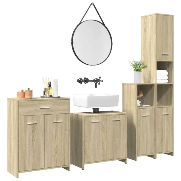Gossi set mobilier de baie, 4 piese, stejar sonoma, lemn prelucrat