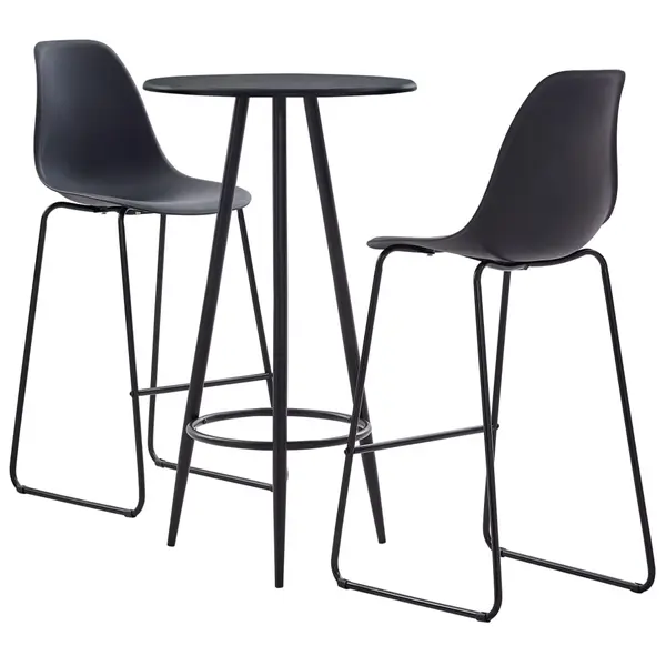 Gossi set mobilier de bar, 3 piese, negru, plastic