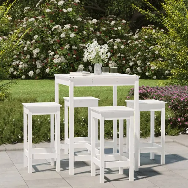 Gossi set mobilier de bar pentru gradina, 5 piese,alb, lemn masiv pin
