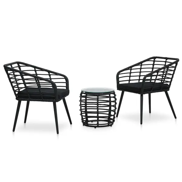 Gossi set mobilier de bistro, 3 piese, negru, poliratan