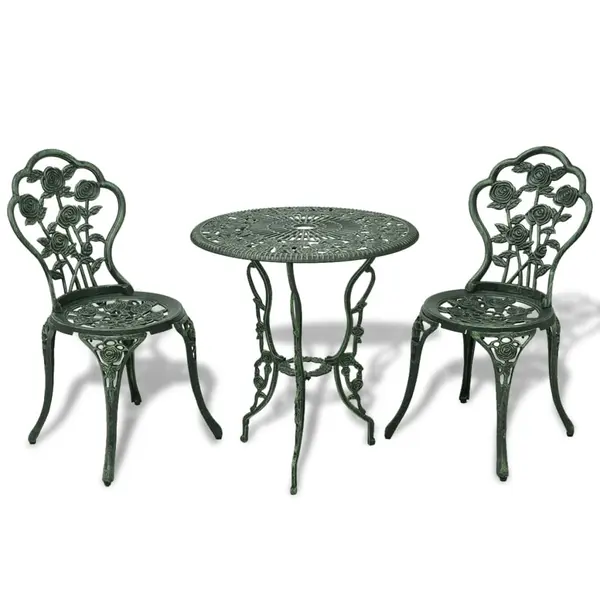 Gossi set mobilier de bistro, 3 piese, verde, aluminiu turnat