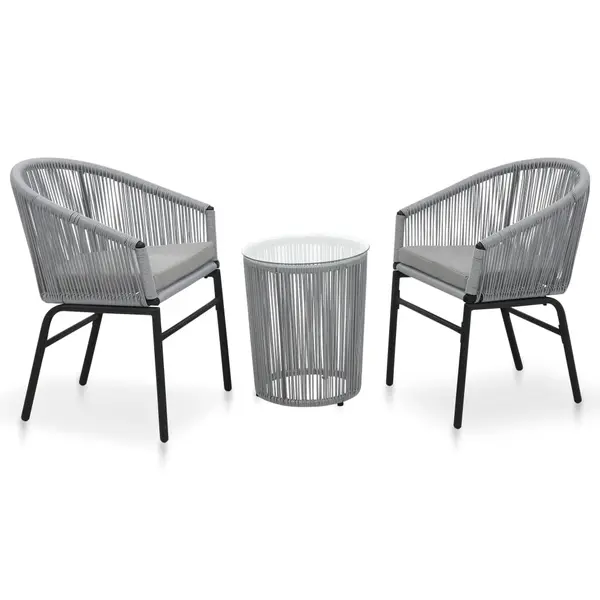 Gossi set mobilier de bistro cu perne, 3 piese, gri, ratan pe