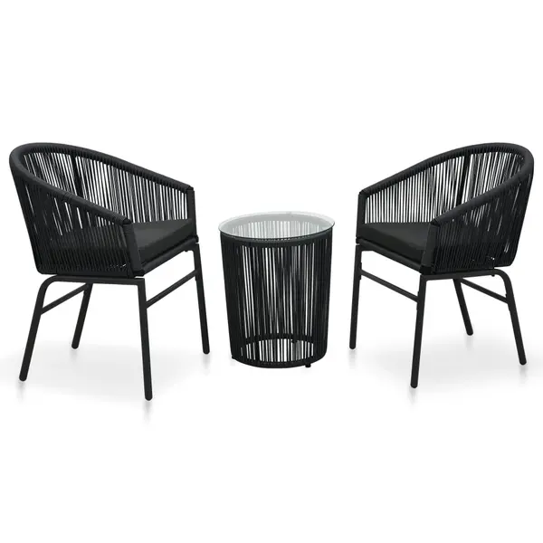 Gossi set mobilier de bistro cu perne, 3 piese, negru, ratan pe
