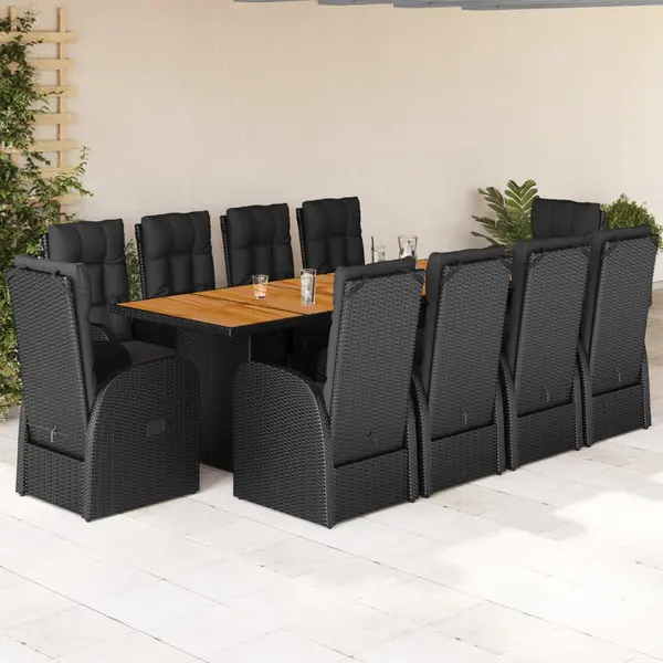 Gossi set mobilier de exterior cu perne, 11 piese, negru, poliratan