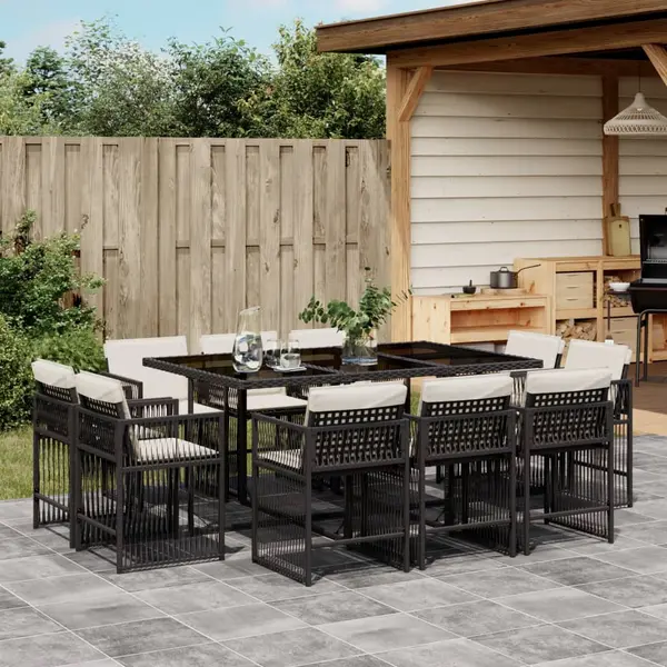 Gossi set mobilier de exterior cu perne, 11 piese, negru, poliratan