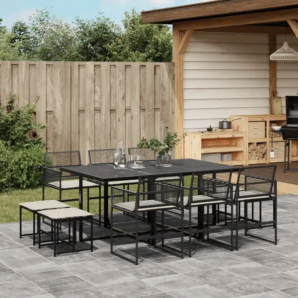 Gossi set mobilier de exterior cu perne, 11 piese, negru, poliratan