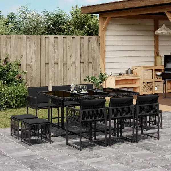 Gossi set mobilier de exterior cu perne, 11 piese, negru, poliratan