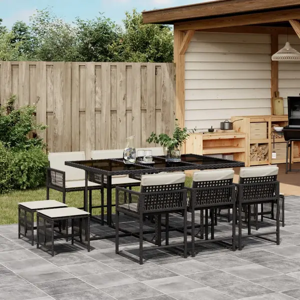 Gossi set mobilier de exterior cu perne, 11 piese, negru, poliratan