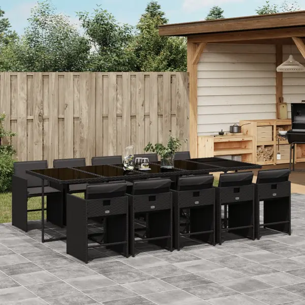 Gossi set mobilier de exterior cu perne, 11 piese, negru, poliratan