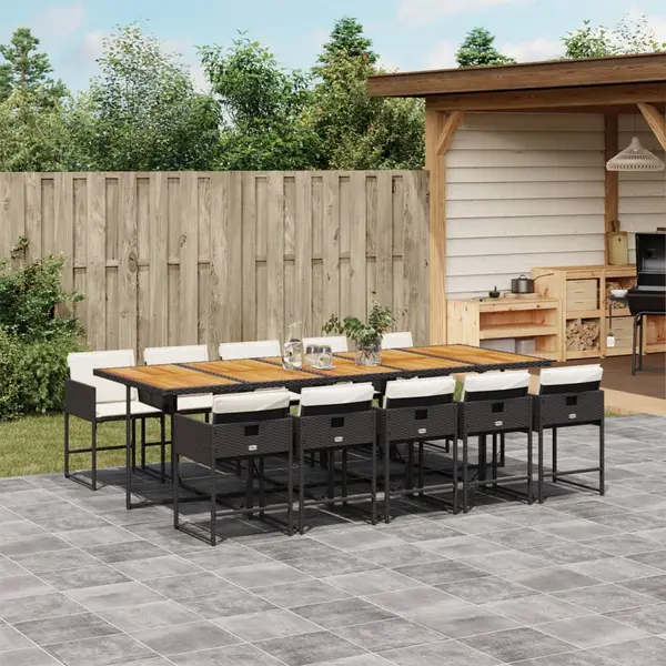 Gossi set mobilier de exterior cu perne, 11 piese, negru, poliratan