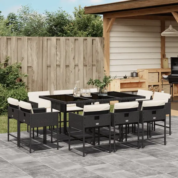 Gossi set mobilier de exterior cu perne, 11 piese, negru, poliratan