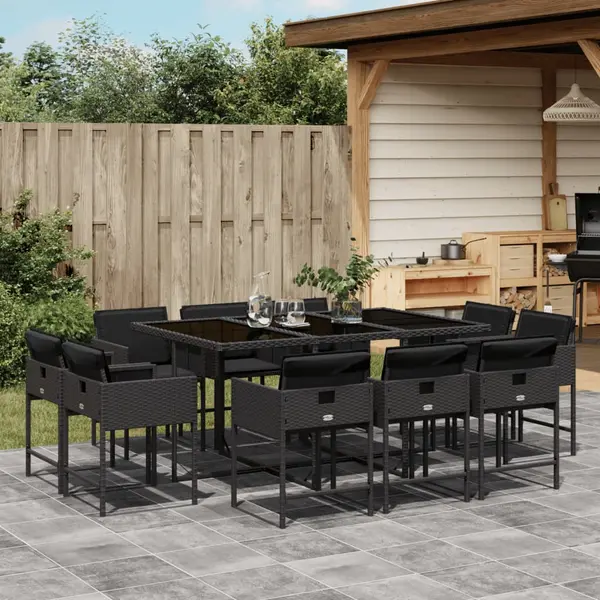 Gossi set mobilier de exterior cu perne, 11 piese, negru, poliratan