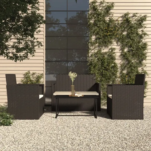 Gossi set mobilier de exterior cu perne, 4 piese, negru, poliratan