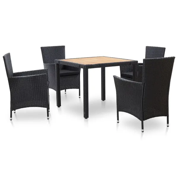 Gossi set mobilier de exterior cu perne, 5 piese, negru, poliratan