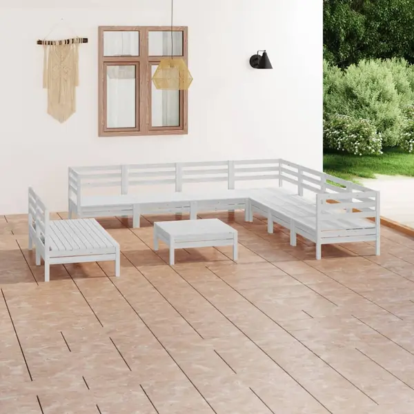 Gossi set mobilier de gradina, 10 piese, alb, lemn masiv de pin