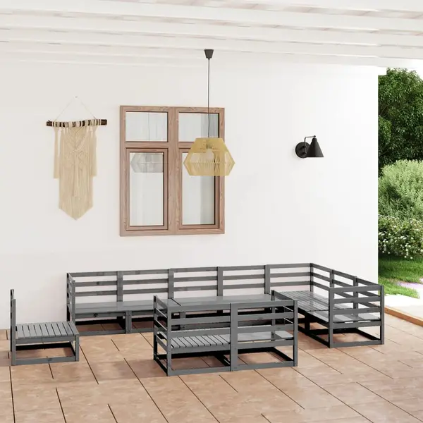 Gossi set mobilier de gradina, 10 piese, gri, lemn masiv de pin