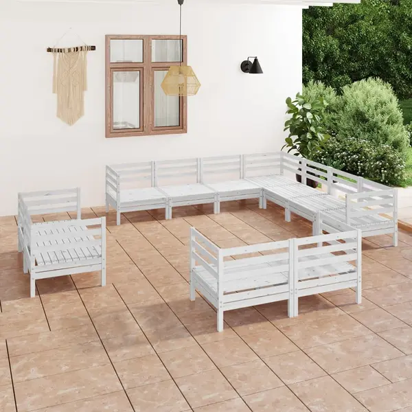 Gossi set mobilier de gradina, 11 piese, alb, lemn masiv de pin