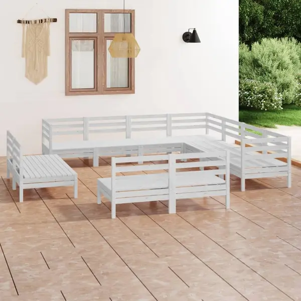 Gossi set mobilier de gradina, 11 piese, alb, lemn masiv de pin