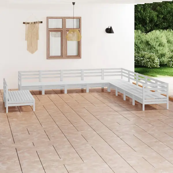 Gossi set mobilier de gradina, 11 piese, alb, lemn masiv de pin