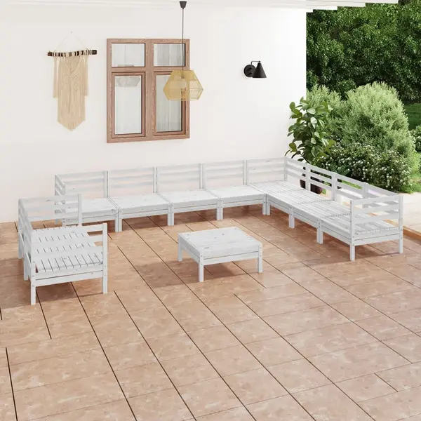 Gossi set mobilier de gradina, 11 piese, alb, lemn masiv de pin