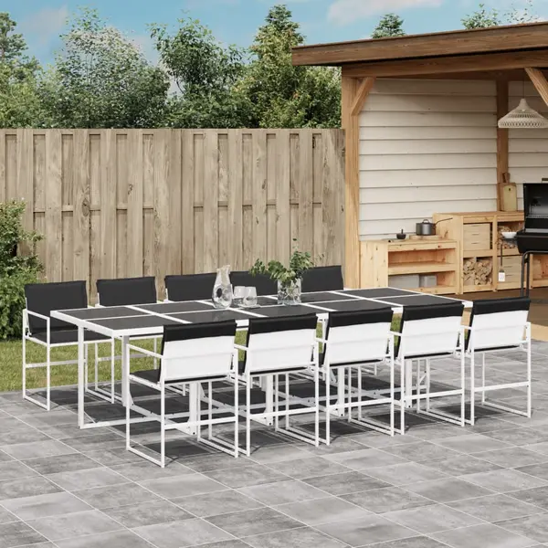 Gossi set mobilier de gradina, 11 piese, cu perne, alb, textilena