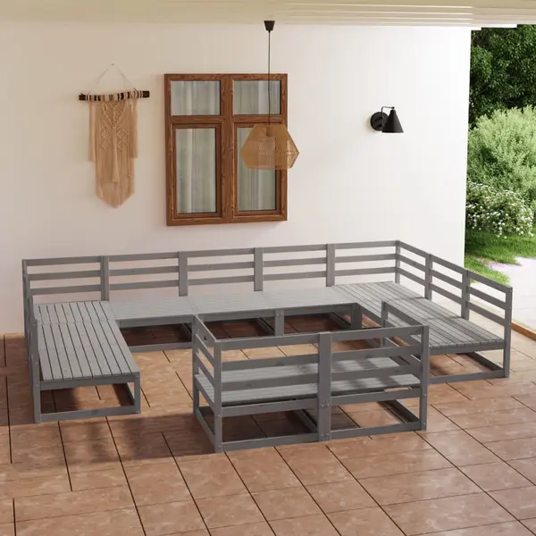 Gossi set mobilier de gradina, 11 piese, gri, lemn masiv de pin