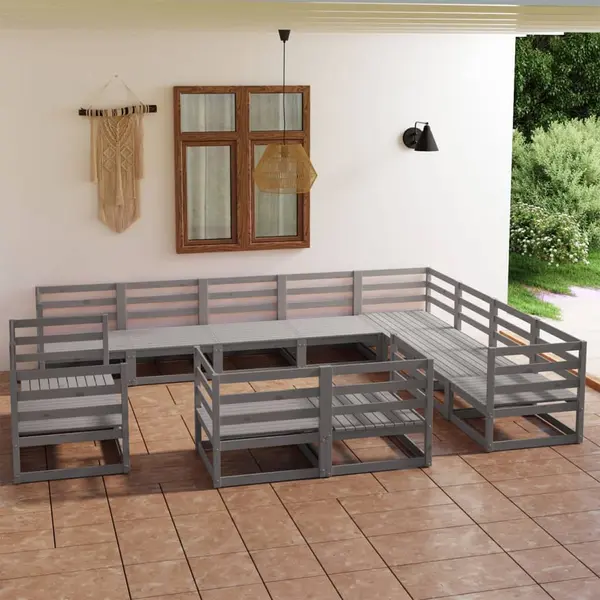 Gossi set mobilier de gradina, 12 piese, gri, lemn masiv de pin