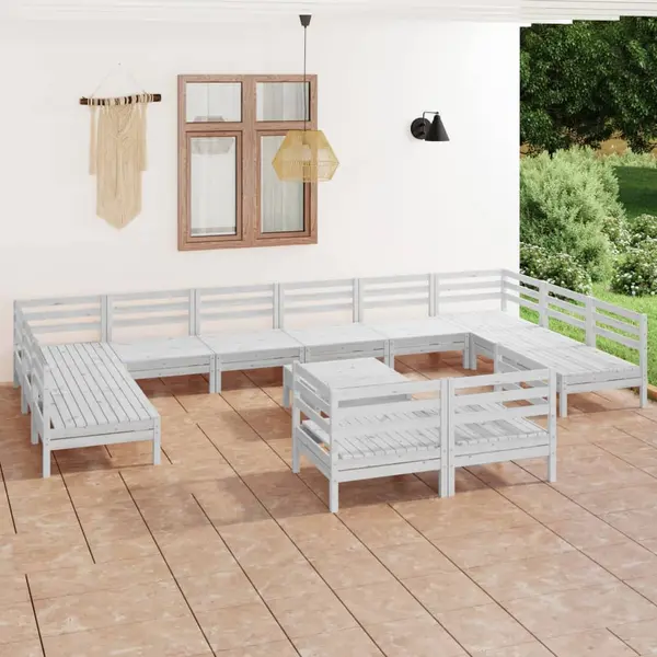 Gossi set mobilier de gradina, 13 piese, alb, lemn masiv de pin