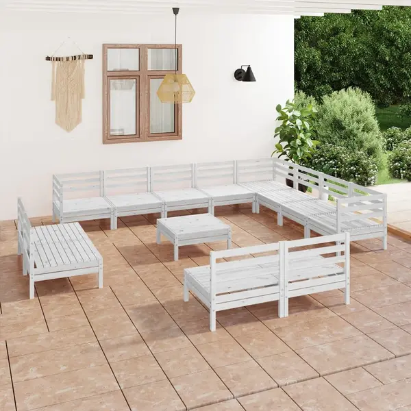 Gossi set mobilier de gradina, 13 piese, alb, lemn masiv de pin