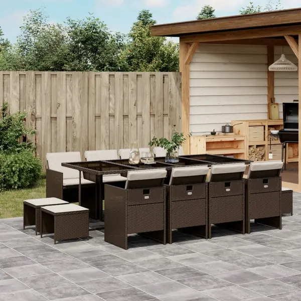 Gossi set mobilier de gradina, 13 piese, maro, cu perne, poliratan