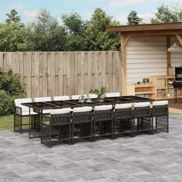 Gossi set mobilier de gradina, 13 piese, maro, cu perne, poliratan