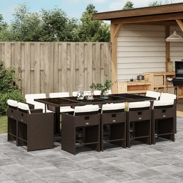 Gossi set mobilier de gradina, 13 piese, maro, cu perne, poliratan