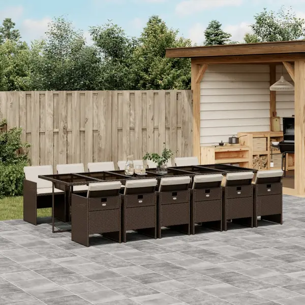 Gossi set mobilier de gradina, 13 piese, maro, cu perne, poliratan