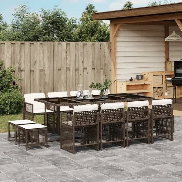 Gossi set mobilier de gradina, 13 piese, maro, cu perne, poliratan