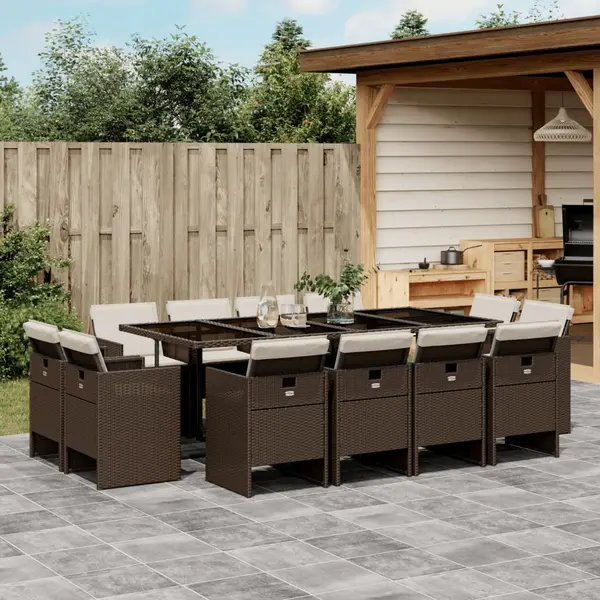 Gossi set mobilier de gradina, 13 piese, maro, cu perne, poliratan