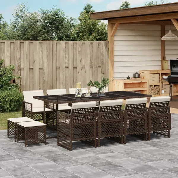 Gossi set mobilier de gradina, 13 piese, maro, cu perne, poliratan