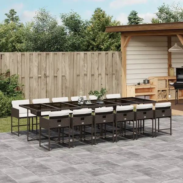 Gossi set mobilier de gradina, 13 piese, maro, cu perne, poliratan