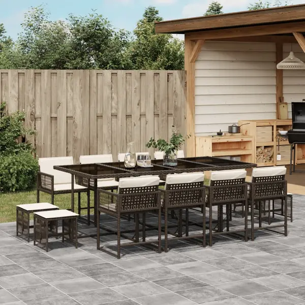 Gossi set mobilier de gradina, 13 piese, maro, cu perne, poliratan
